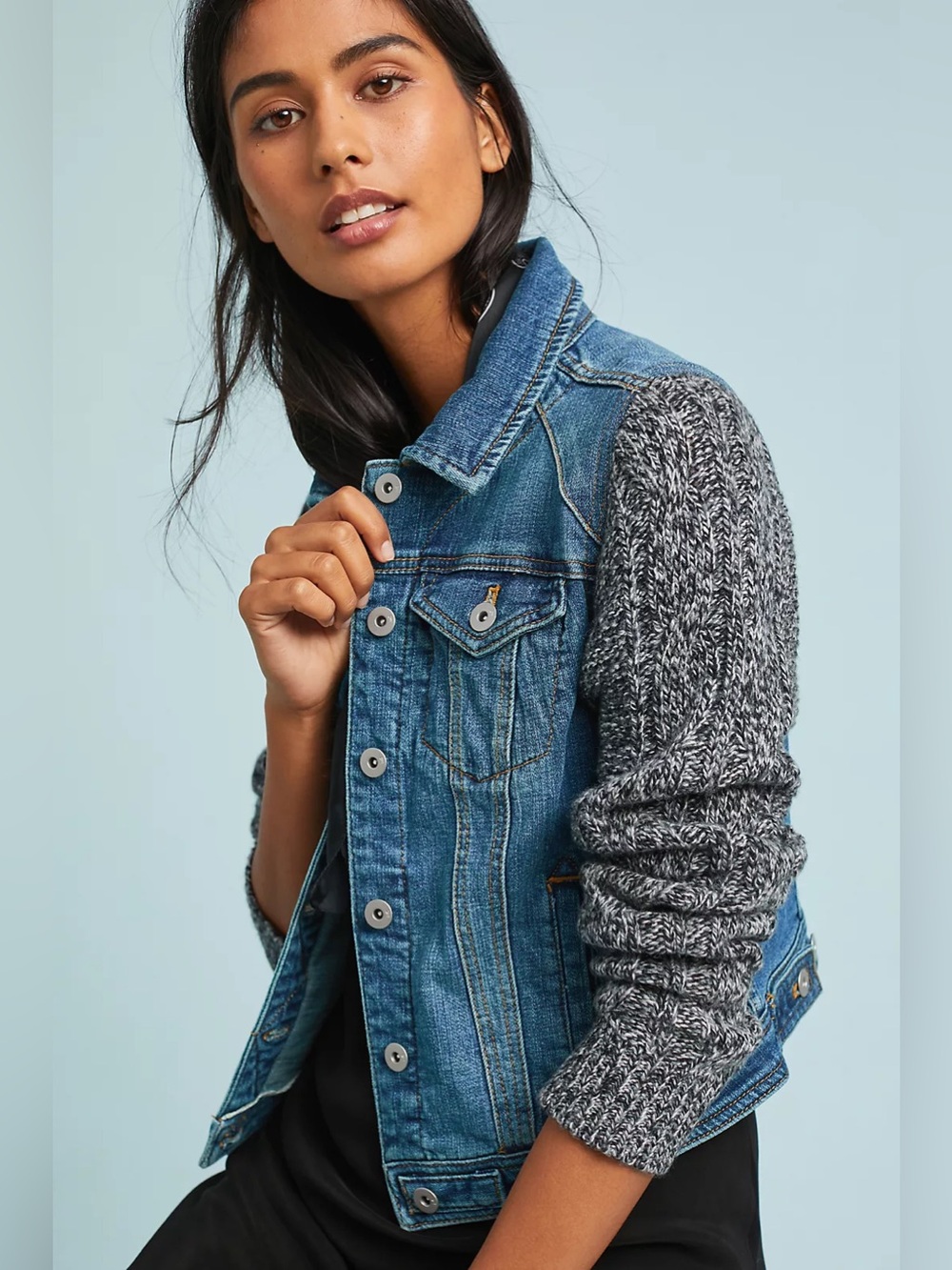 Pilcro and the Letterpress Anthropologie Sweater-Sleeved Denim Jacket - Picture 2 of 9